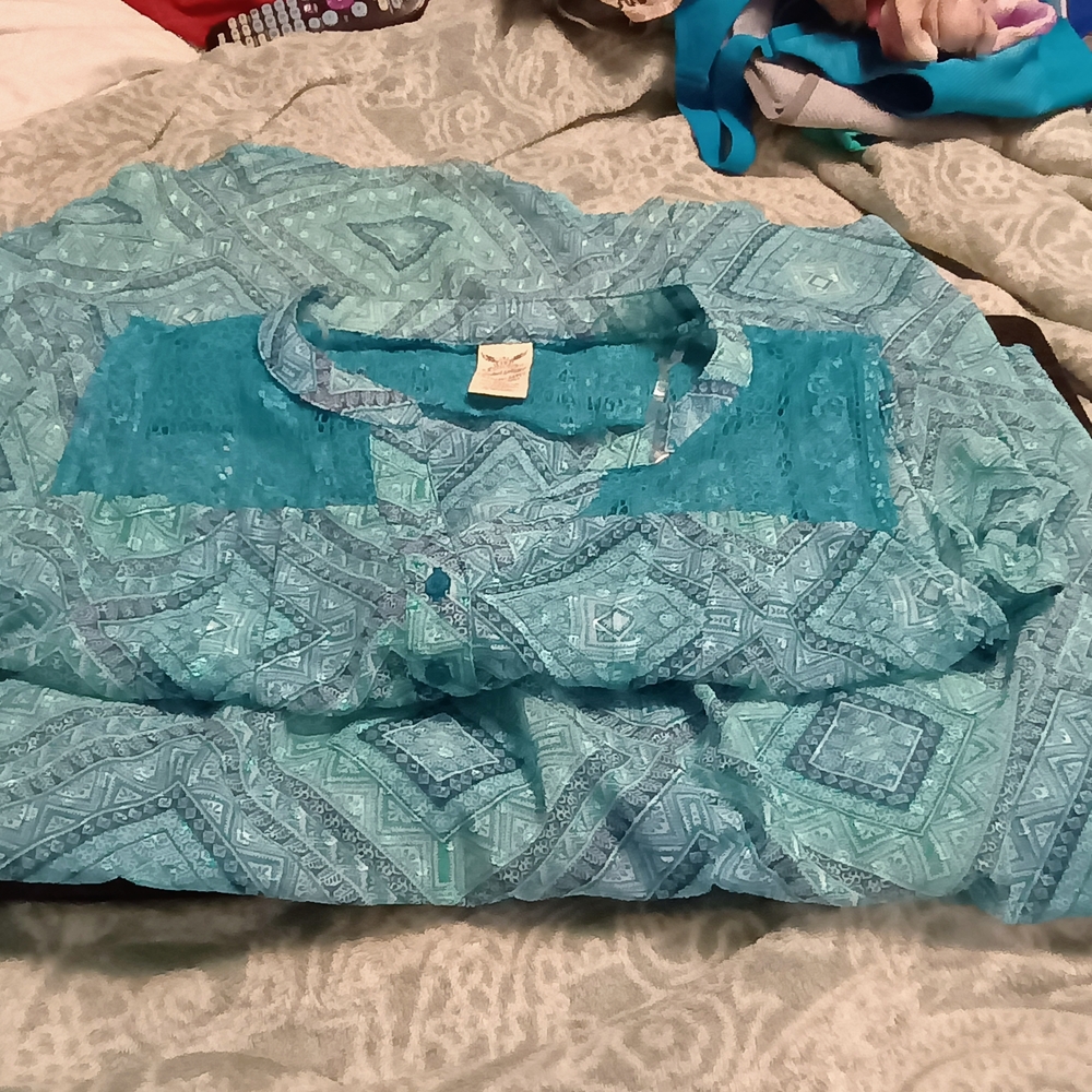 Teal Patterned Blouse